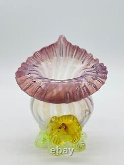 Victorian Glass Vase Jack In The Pulpit Opalescent Stripe Uranium Applied Floral