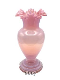 Victorian Glass Vase Pink Opaline Glass Vase Ruffled Neck Glass Vase Stunning