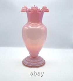 Victorian Glass Vase Pink Opaline Glass Vase Ruffled Neck Glass Vase Stunning