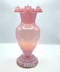 Victorian Glass Vase Pink Opaline Glass Vase Ruffled Neck Glass Vase Stunning