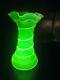 Victorian Opalescent Vaseline Glass Vase Powell & Sons Style Ruffled Rim Spiral