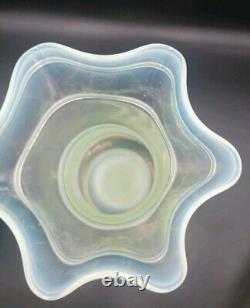 Victorian Opalescent Vaseline Glass Vase Powell & Sons Style Ruffled Rim Spiral