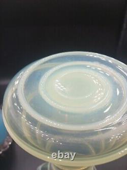 Victorian Opalescent Vaseline Glass Vase Powell & Sons Style Ruffled Rim Spiral