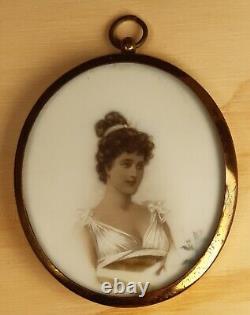 Victorian period miniature portrait on Opaline glass