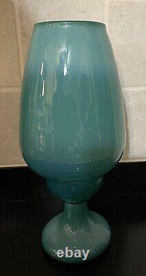 Vinatge MCM Style Turquoise Opalescent Polish Glass Vase