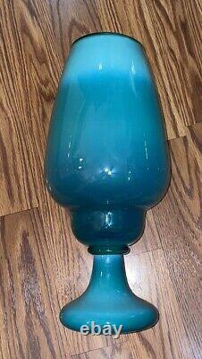 Vinatge MCM Turquoise Opalescent Polish Glass Vase