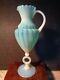 Vintage 15 Tall Blue Opalescent Swirled Art Glass Ewer Pitcher Vase