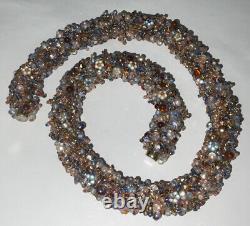 Vintage 18 Crystal Opalescent Seed Beads Torsade Woven Necklace Magnetic Clasp