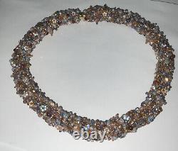 Vintage 18 Crystal Opalescent Seed Beads Torsade Woven Necklace Magnetic Clasp