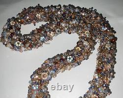 Vintage 18 Crystal Opalescent Seed Beads Torsade Woven Necklace Magnetic Clasp