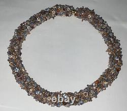 Vintage 18 Crystal Opalescent Seed Beads Torsade Woven Necklace Magnetic Clasp