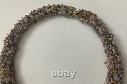 Vintage 18 Crystal Opalescent Seed Beads Torsade Woven Necklace Magnetic Clasp