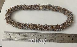 Vintage 18 Crystal Opalescent Seed Beads Torsade Woven Necklace Magnetic Clasp