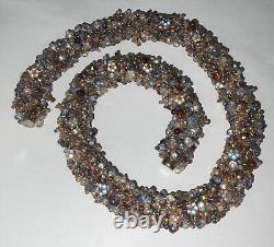 Vintage 18 Crystal Opalescent Seed Beads Torsade Woven Necklace Magnetic Clasp