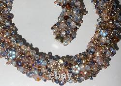 Vintage 18 Crystal Opalescent Seed Beads Torsade Woven Necklace Magnetic Clasp