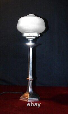 Vintage 1920 French Art Deco silver plated lamp hand moulded Opaline glass shade