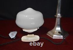 Vintage 1920 French Art Deco silver plated lamp hand moulded Opaline glass shade