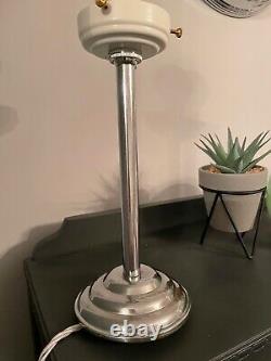 Vintage 1920s art deco chrome column lamp with green Opaline shade Rewired