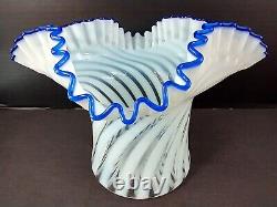 Vintage 1930's Fenton White Opalescent Top Hat Blue Ridge Vase Swirl Spiral RARE