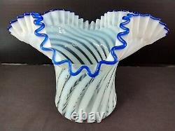 Vintage 1930's Fenton White Opalescent Top Hat Blue Ridge Vase Swirl Spiral RARE