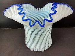 Vintage 1930's Fenton White Opalescent Top Hat Blue Ridge Vase Swirl Spiral RARE