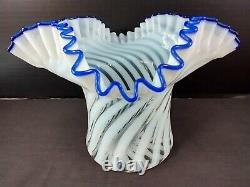 Vintage 1930's Fenton White Opalescent Top Hat Blue Ridge Vase Swirl Spiral RARE