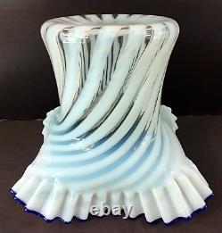 Vintage 1930's Fenton White Opalescent Top Hat Blue Ridge Vase Swirl Spiral RARE