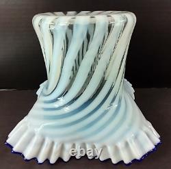 Vintage 1930's Fenton White Opalescent Top Hat Blue Ridge Vase Swirl Spiral RARE