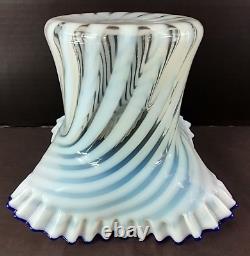 Vintage 1930's Fenton White Opalescent Top Hat Blue Ridge Vase Swirl Spiral RARE