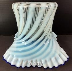 Vintage 1930's Fenton White Opalescent Top Hat Blue Ridge Vase Swirl Spiral RARE