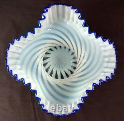 Vintage 1930's Fenton White Opalescent Top Hat Blue Ridge Vase Swirl Spiral RARE