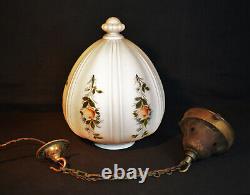 Vintage 1930s Art deco Opaline & bronze hand decorated School house pedant light