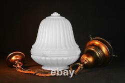 Vintage 1930s Rare Art Deco Opaline milk glass school house pendant light