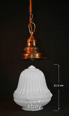 Vintage 1930s Rare Art Deco Opaline milk glass school house pendant light