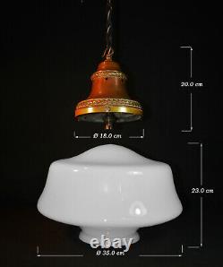 Vintage 1930s Rare Large Art Deco Opaline milk glass school house pendant light