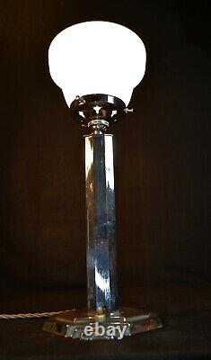 Vintage 1930s art deco chrome lamp Octagonal geometric design Opaline shade