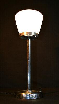 Vintage 1930s art deco chrome lamp veritas gas gallery dome design Opaline shade