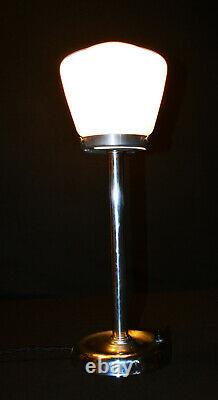 Vintage 1930s art deco chrome lamp veritas gas gallery dome design Opaline shade