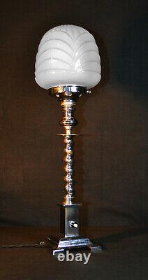 Vintage 1940 Rare antique art deco lamp barley twist opaline shade 4 footed base