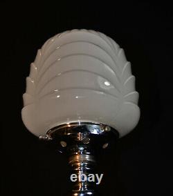 Vintage 1940 Rare antique art deco lamp barley twist opaline shade 4 footed base