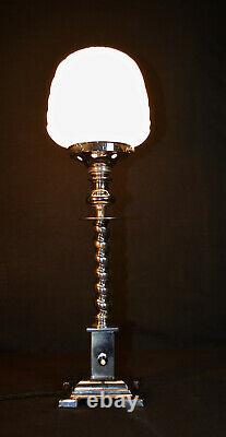 Vintage 1940 Rare antique art deco lamp barley twist opaline shade 4 footed base