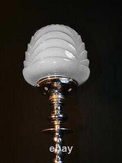 Vintage 1940 Rare antique art deco lamp barley twist opaline shade 4 footed base