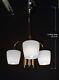 Vintage 1940s Art Deco Chrome Plate Opaline Three Arm Pendant Light Chandelier