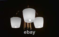 Vintage 1940s Art Deco chrome plate Opaline three arm pendant light chandelier