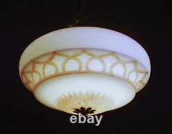 Vintage 1940s Rare Large Art Deco Opaline milk glass school house pendant light