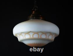 Vintage 1940s Rare Large Art Deco Opaline milk glass school house pendant light