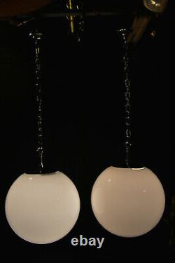 Vintage 1940s art deco school house large Opaline milk glass globe shade light