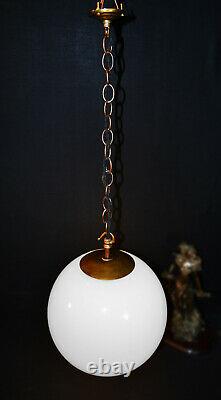 Vintage 1940s art deco school house large Opaline milk glass globe shade light