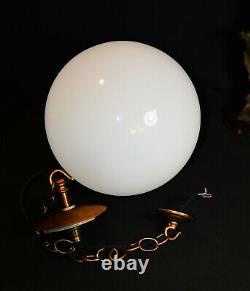 Vintage 1940s art deco school house large Opaline milk glass globe shade light