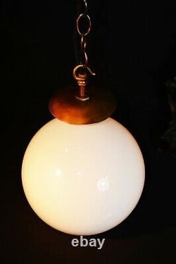 Vintage 1940s art deco school house large Opaline milk glass globe shade light